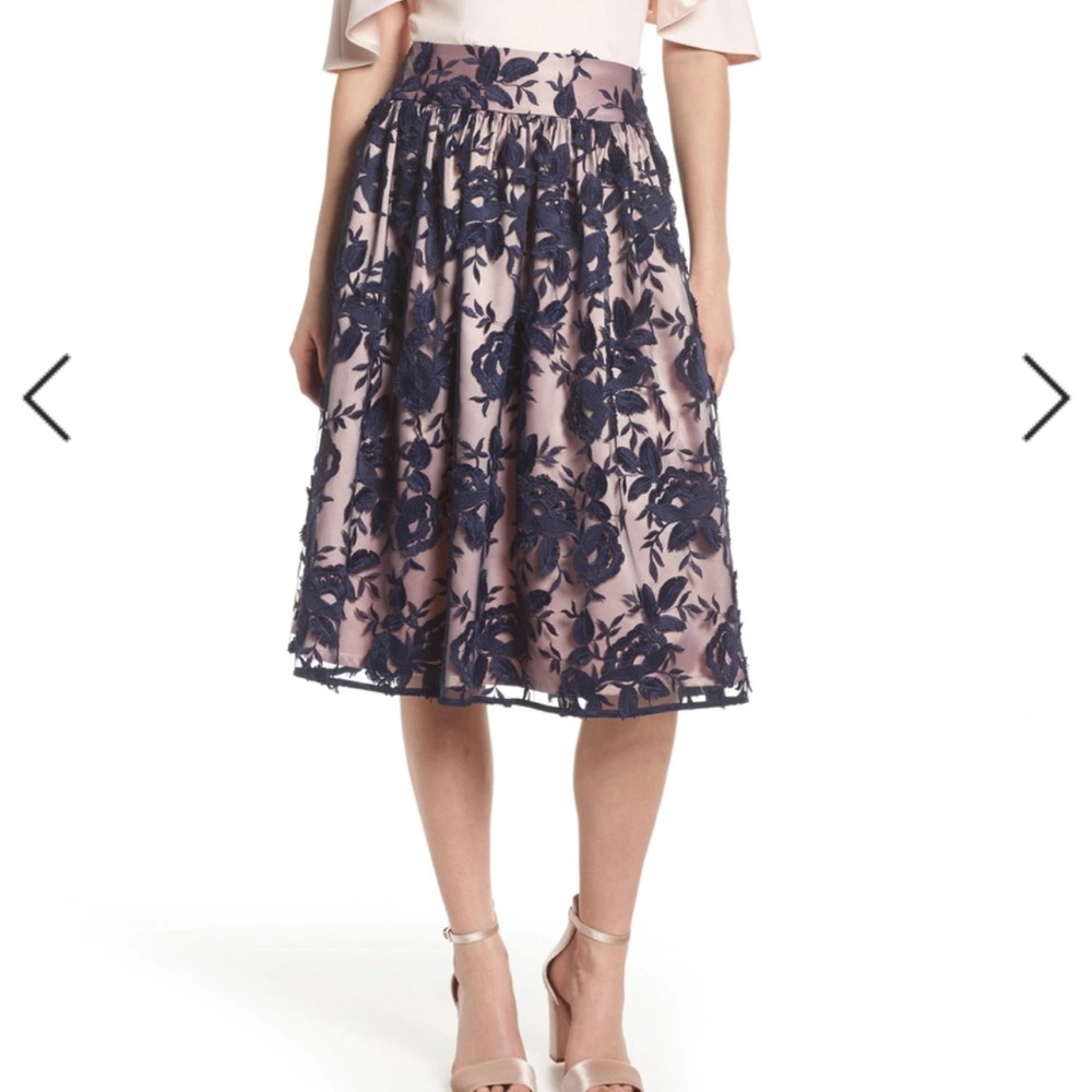 NWT Eliza J Floral Embroidered Mid Length Skirt